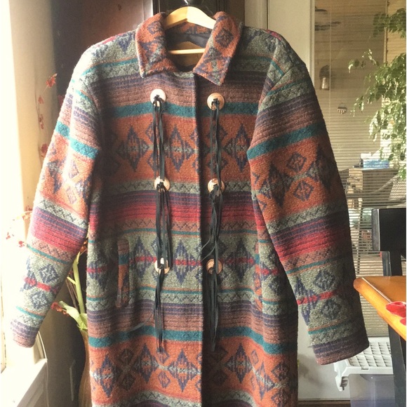 WOOLRICH XL Navaho Aztec Blanket Coat Snap Closure Down Front Double pockets - Picture 9 of 16